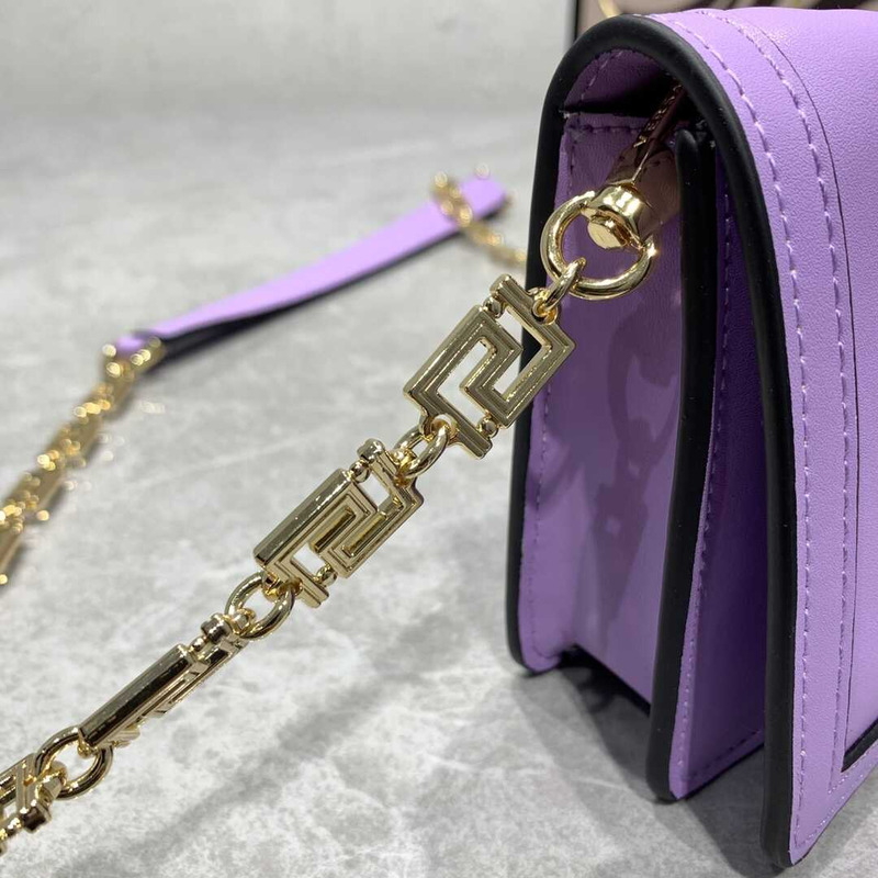 Versace Greca Goddess Leather Wallet On Chain Purple