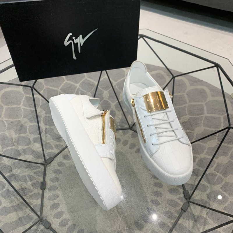 Giuseppe Zanotti Frankie Crocodile Embossed Low-Top Sneakers White