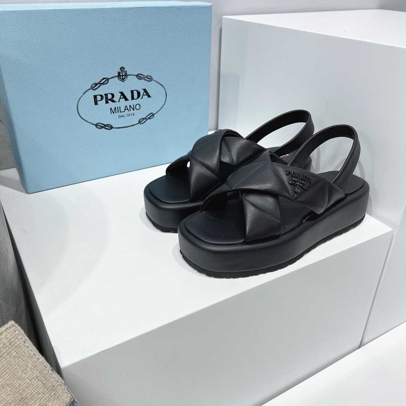Pra*a quilted nappa leather flatform sandals black
