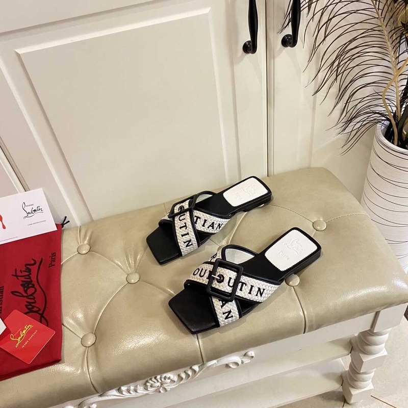 Ch**an louboutin crossimule leather sandals white black