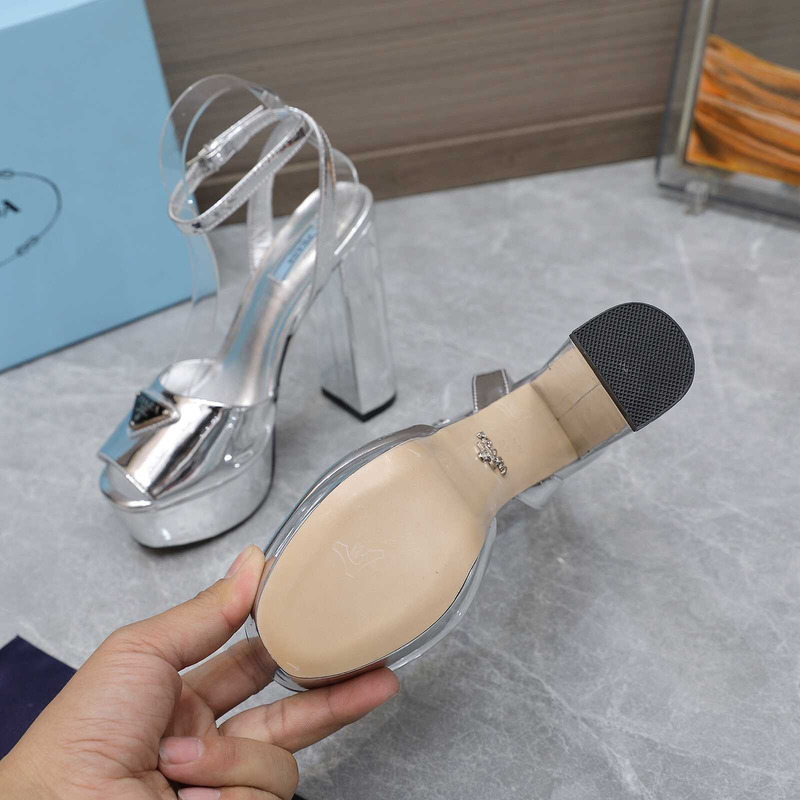 Pra*a metallic leather platform triangle logo sandals