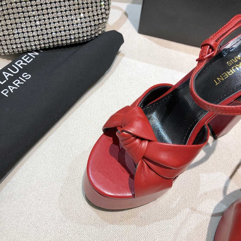Saint Laurent Red Bianca Suede Platform Sandals