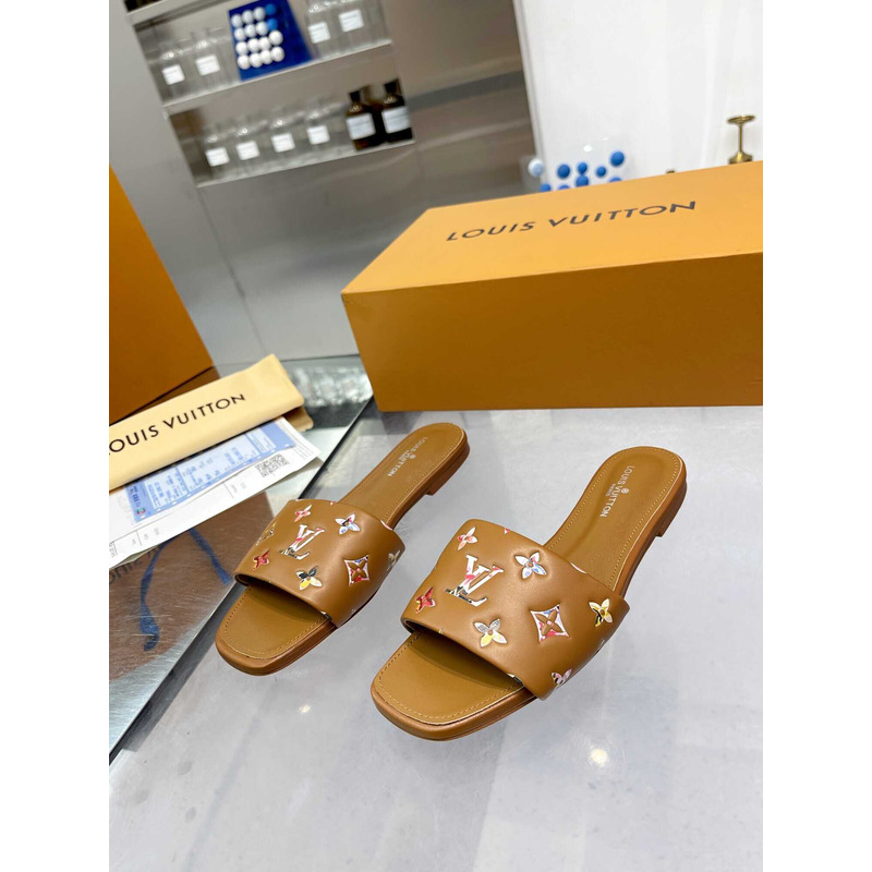 l**is V*t*n revival flat mule slides brown