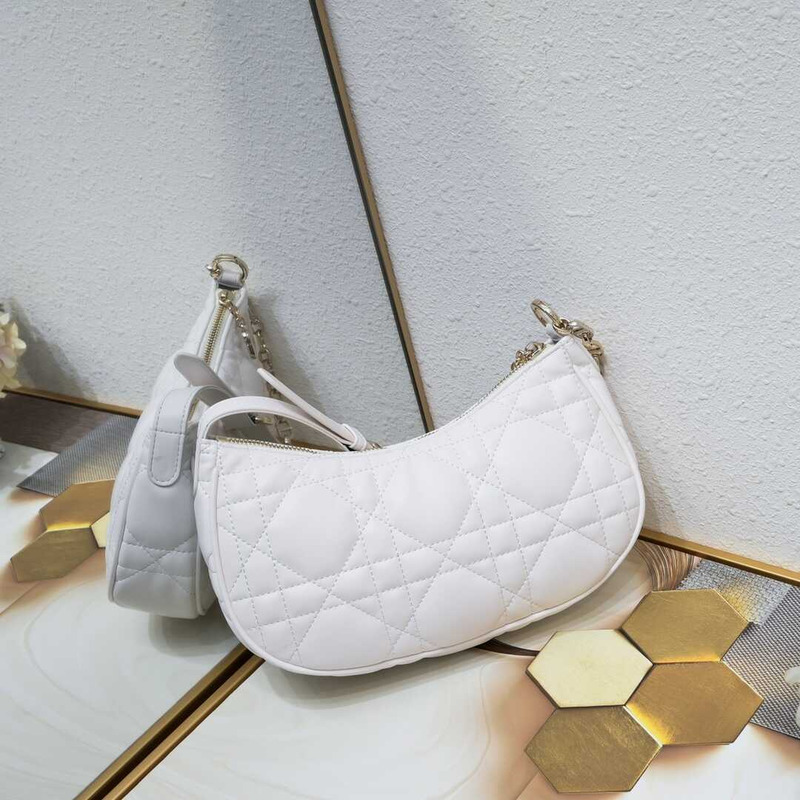 D*or soft leather quilted hobo bag white