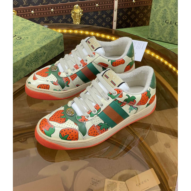 G*u*i  screener lace-up sneakers strawberry print