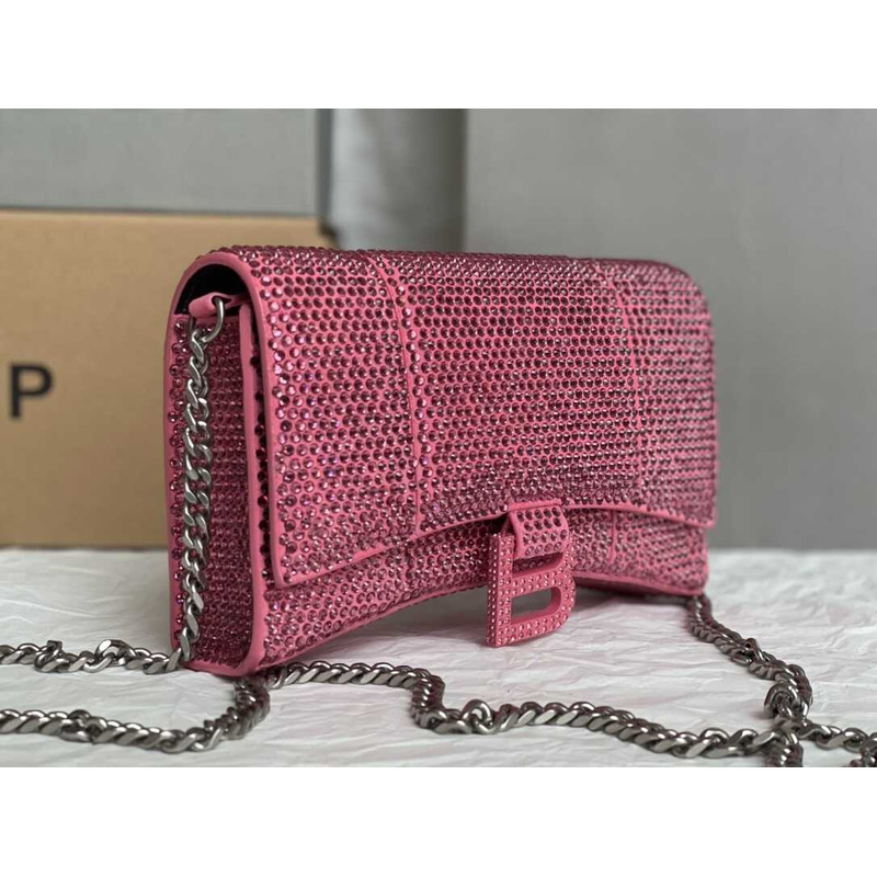 Ba*len*cia*ga hourglass chain wallet suede with crystals