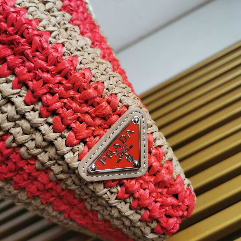 Pra*a large raffia tote bag tan/red