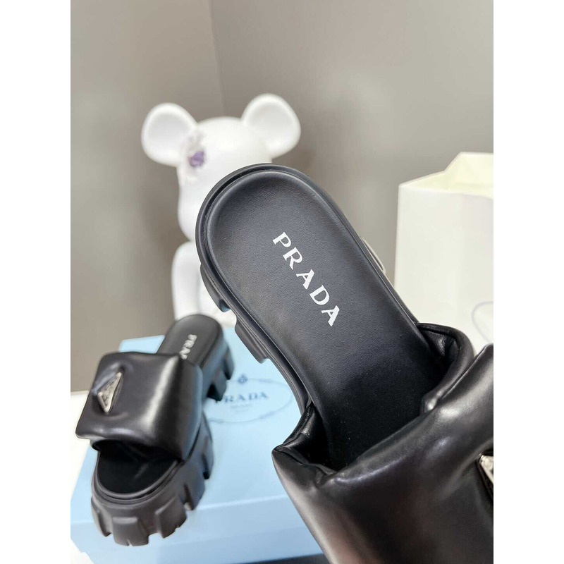 Pra*a soft padded logo plaque platform sandals black