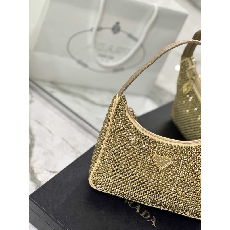 Pra*a bag gold satin crystal mini bag