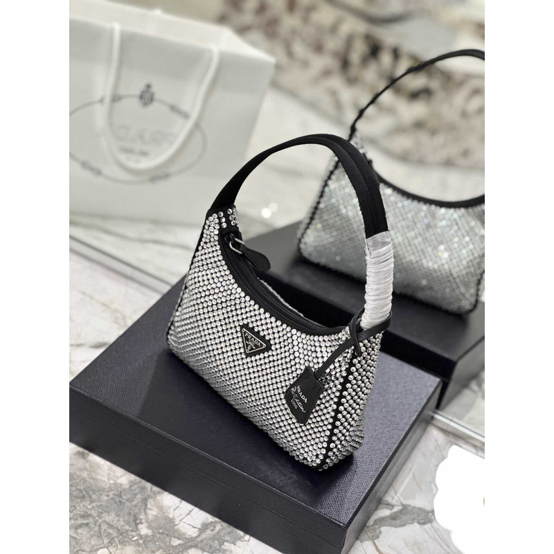 Pra*a bag black satin crystal mini bag