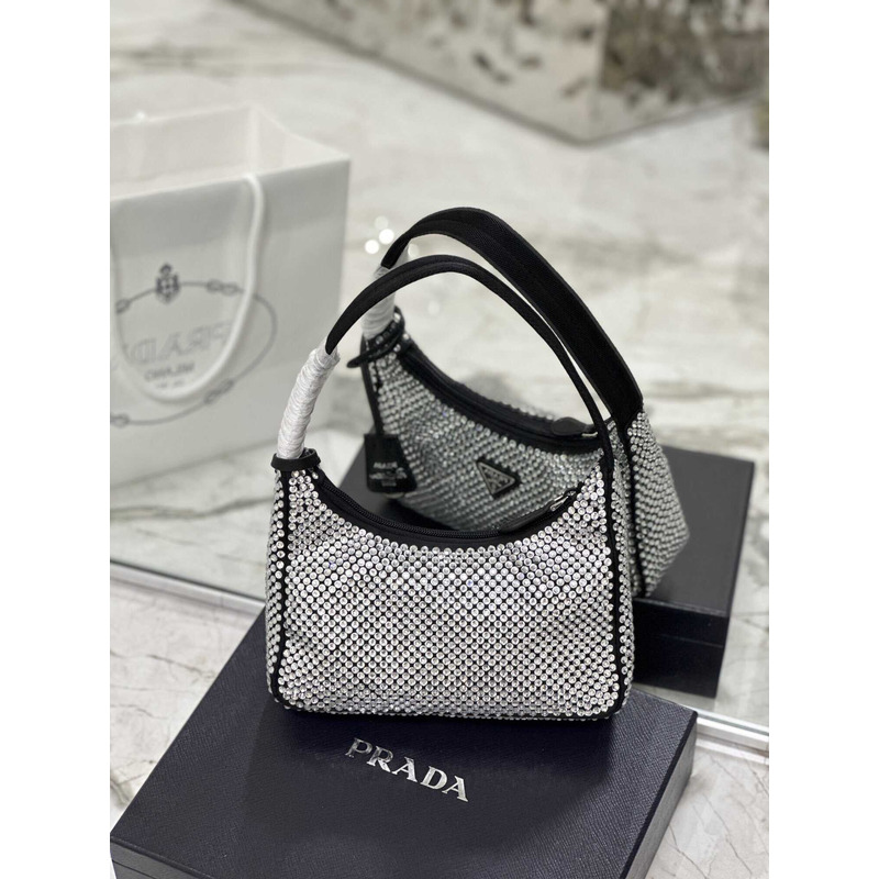 Pra*a bag black satin crystal mini bag