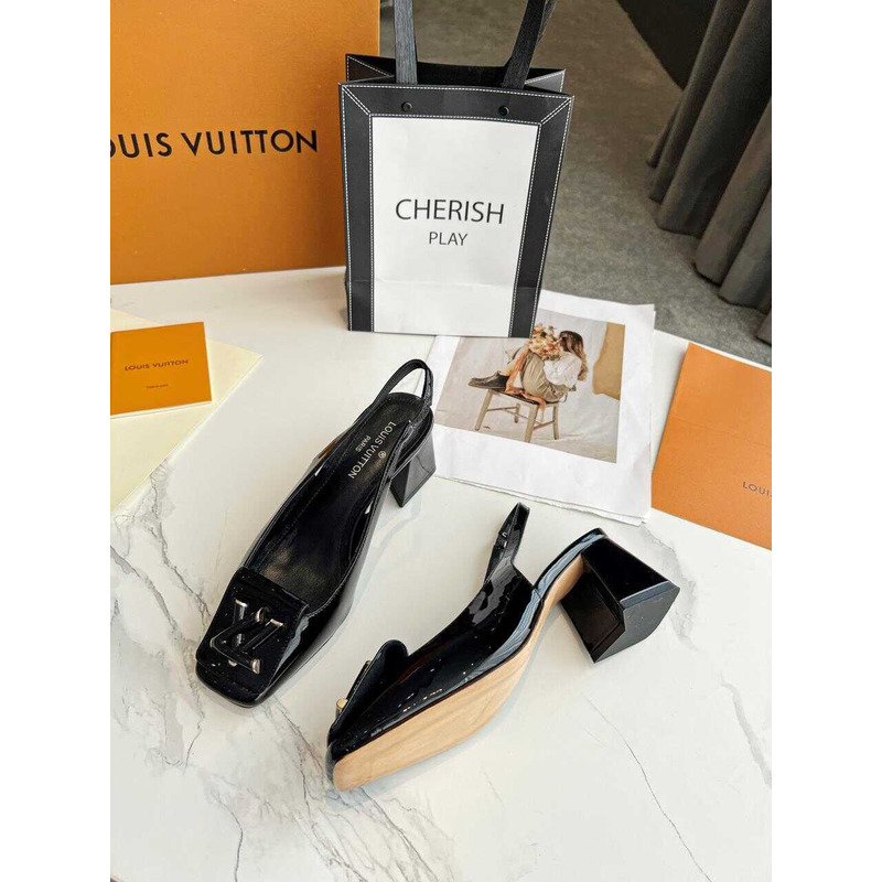 l**is V*t*n | casual style leather block heels party style office style black