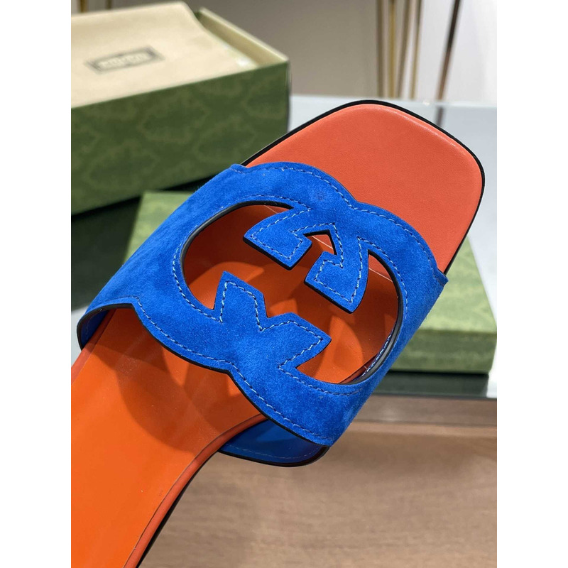 G*u*i interlocking g cut-out sandals blue /orange
