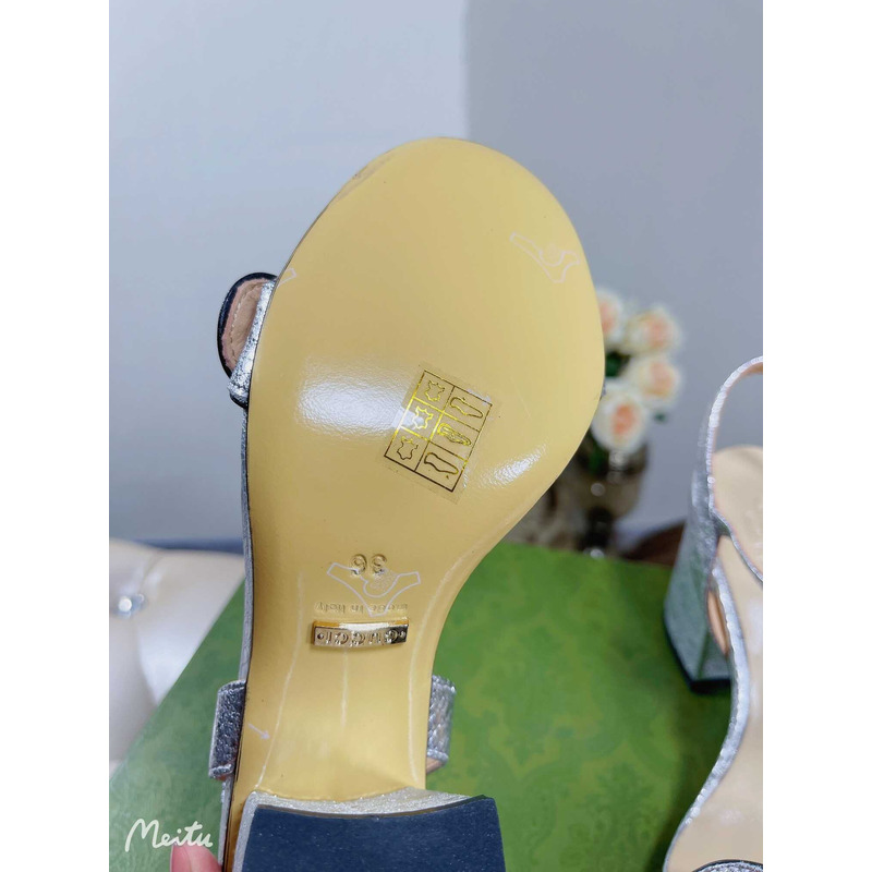 G*u*i leather heels sandal silver