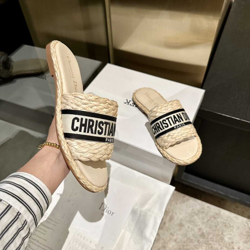 D*or dway slide jute-colored embroidered raffia and cotton black