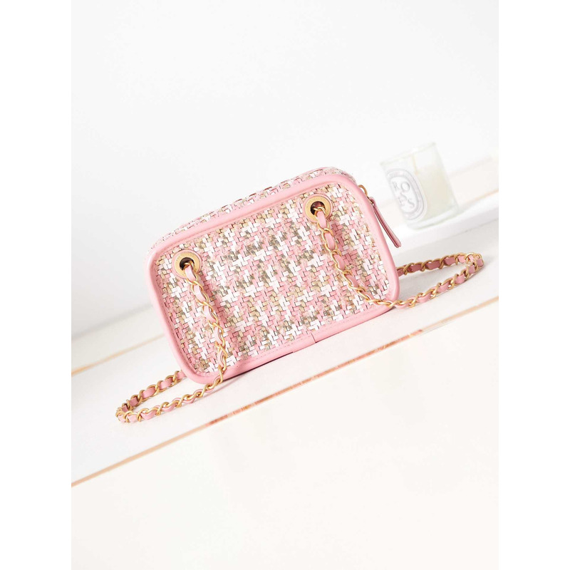 Ch*el small camera bag pink, white and gold