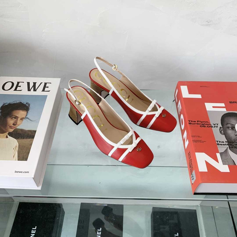 G*u*i leather mid-heel slingback pumps red