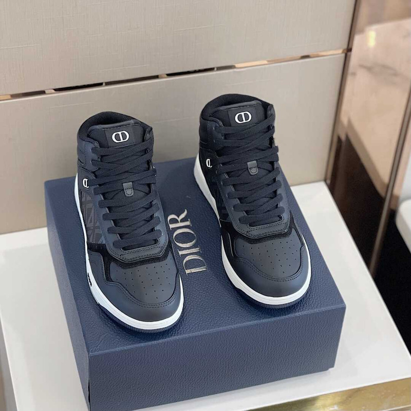 d*or b27 high top sneaker smooth calfskin cd Di*m*nd canvas black