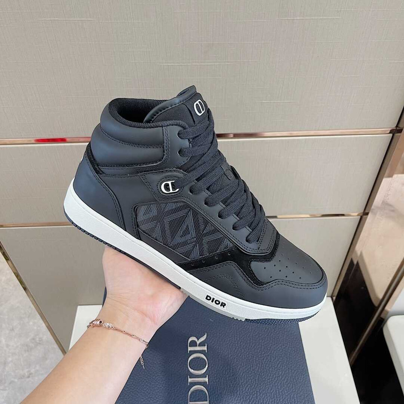 d*or b27 high top sneaker smooth calfskin cd Di*m*nd canvas black