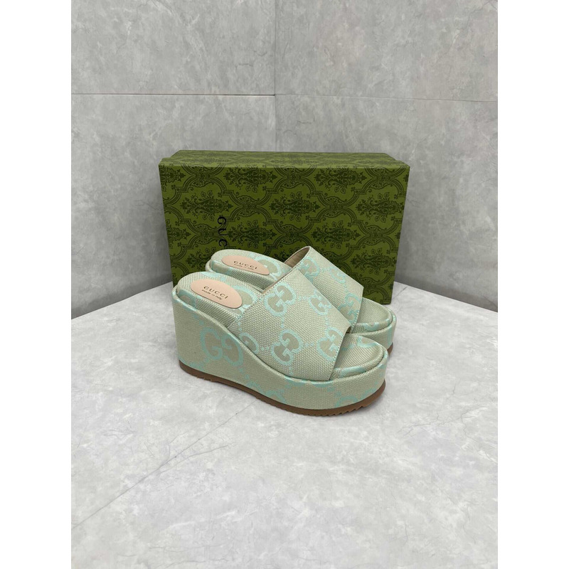 G*u*i jumbo gg platform slide sandal canvas green
