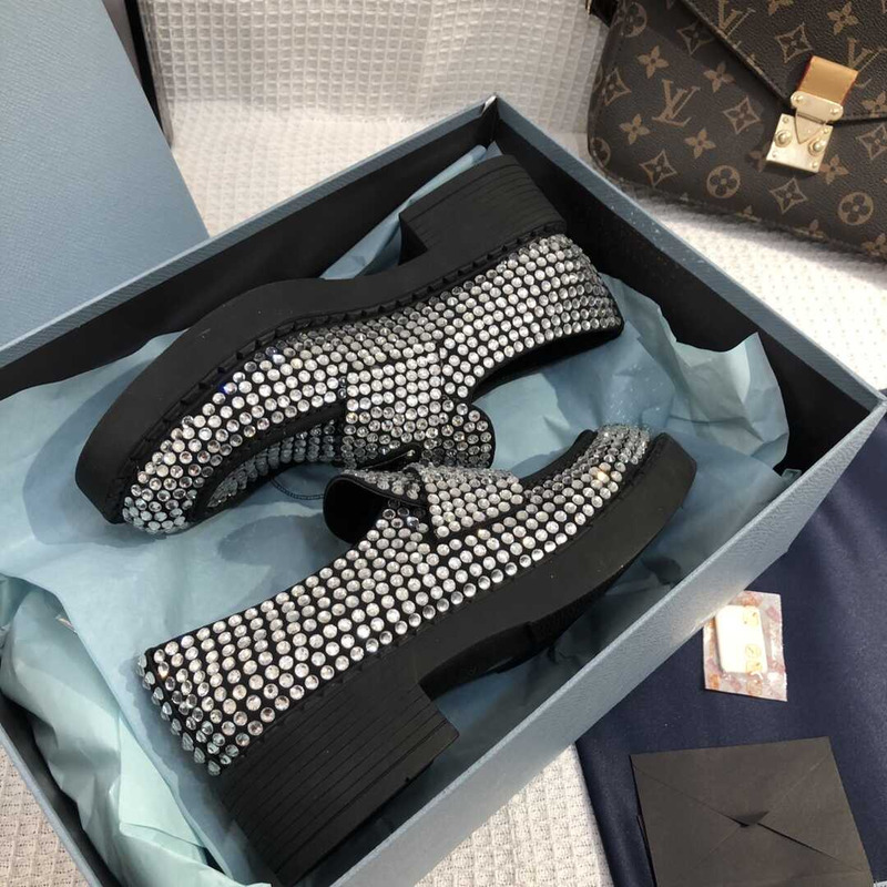 Pra*a crystal-embellished leather loafers