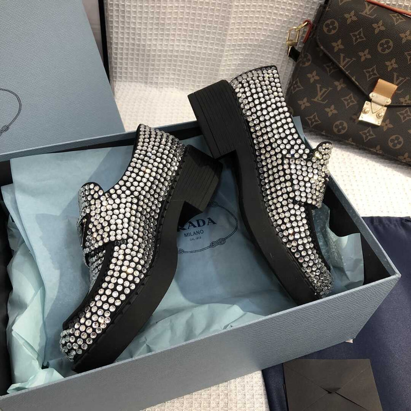 Pra*a crystal-embellished leather loafers