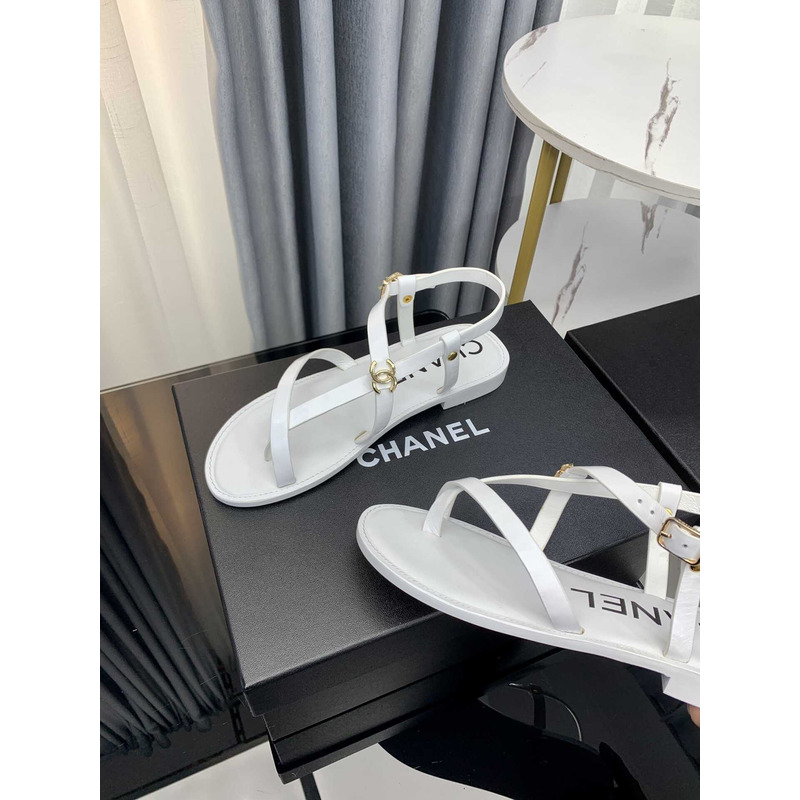 Ch*el sandal calfskin white