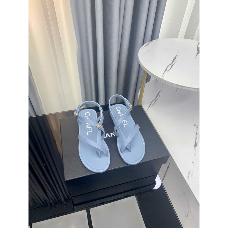 Ch*el sandal calfskin blue