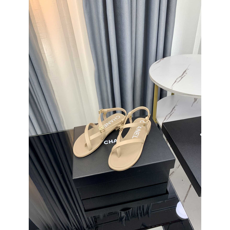 Ch*el sandal calfskin beige