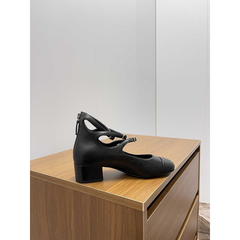 Ch*el mary janes straps leather black