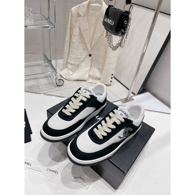 Ch*el cc logo suede kidskin trainers black