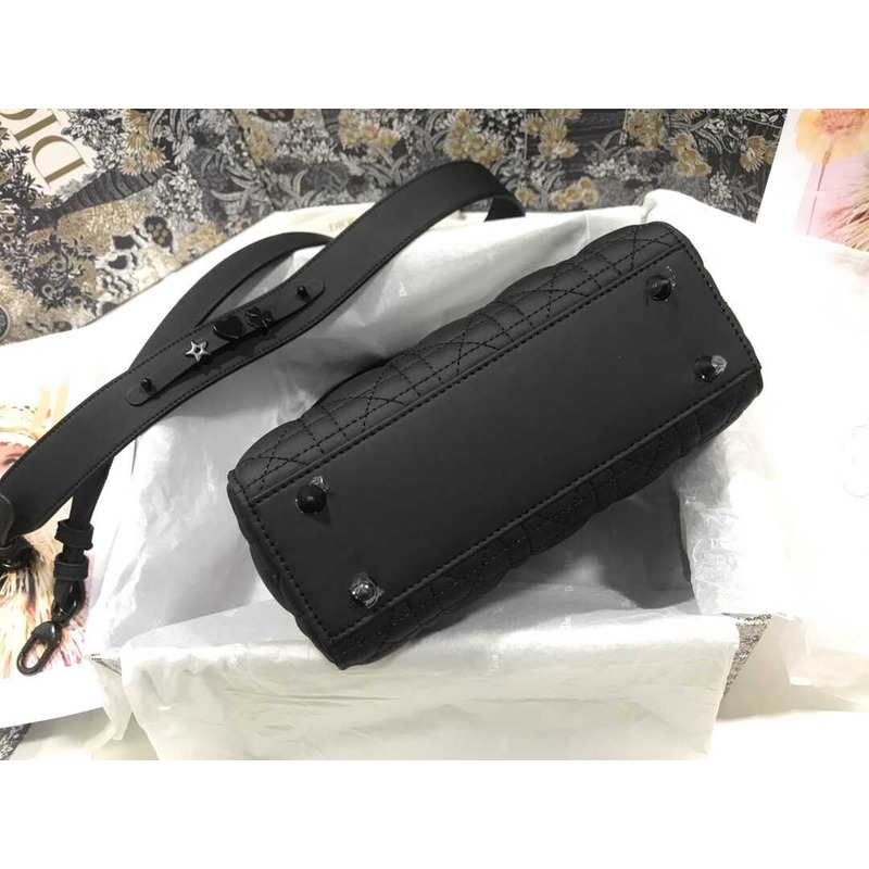 D*or small lady D*or bag black ultramatte cannage calfskin