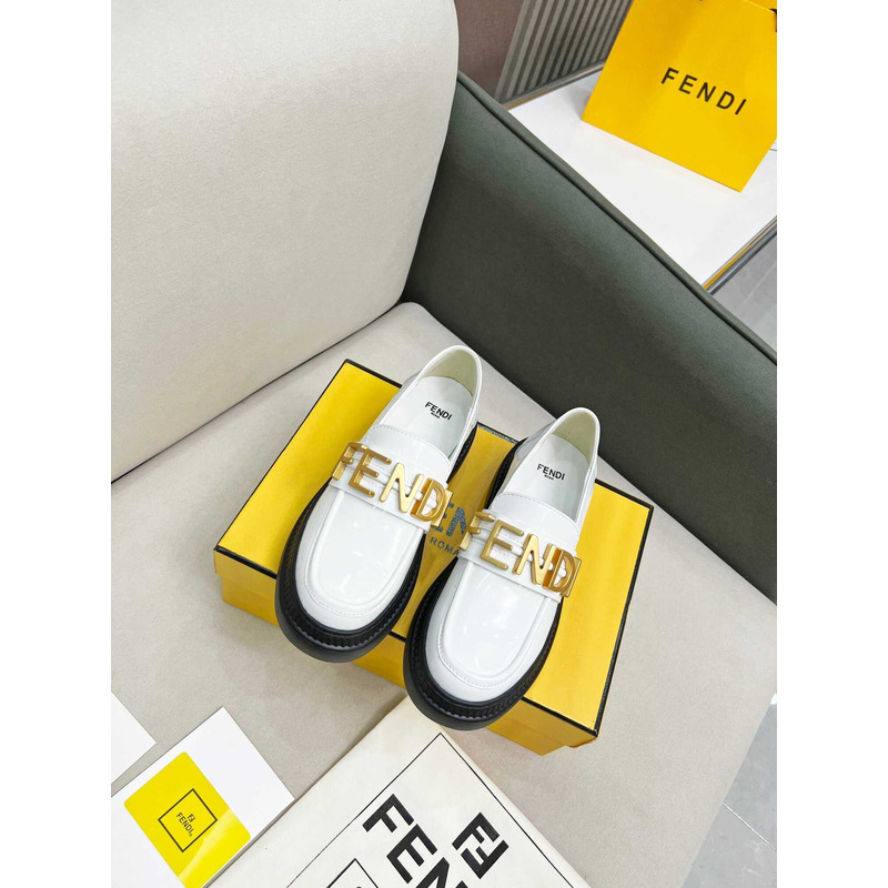 F**di leather logo loafer & moccasin shoes white