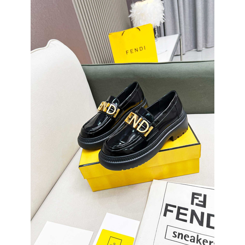 F**di leather logo loafer & moccasin shoes black
