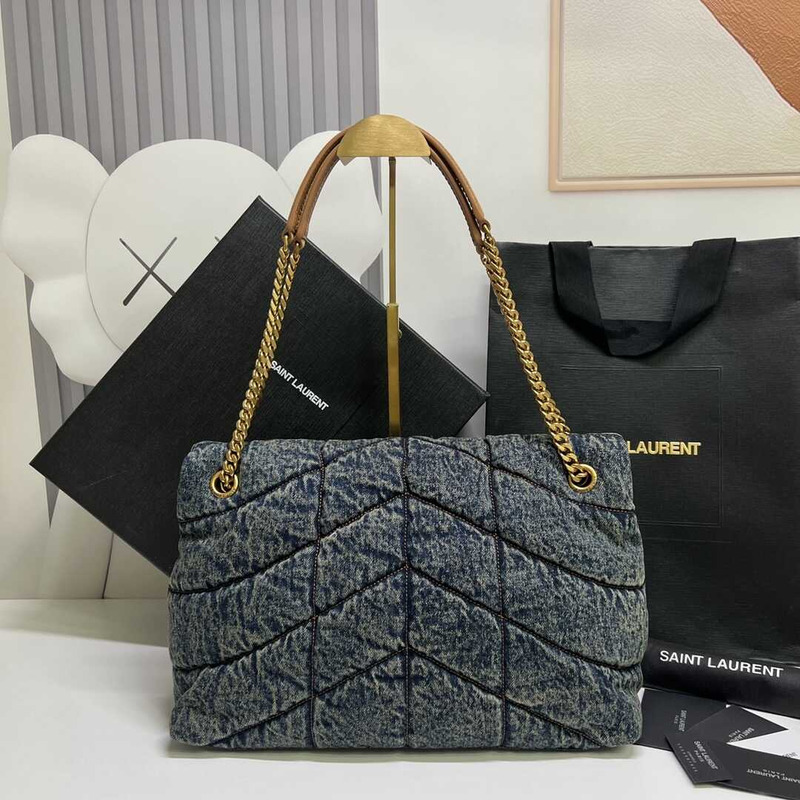 Saint Laurent Loulou Puffer Shoulder Bag Denim Large
