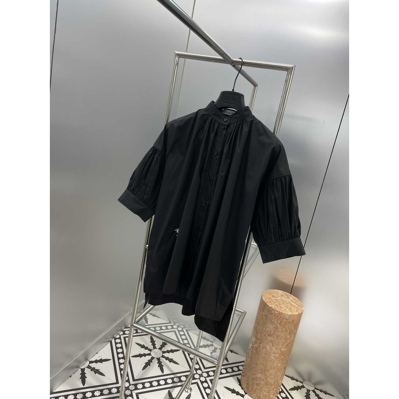 D*or three-quarter sleeve pleated blouse black cotton women