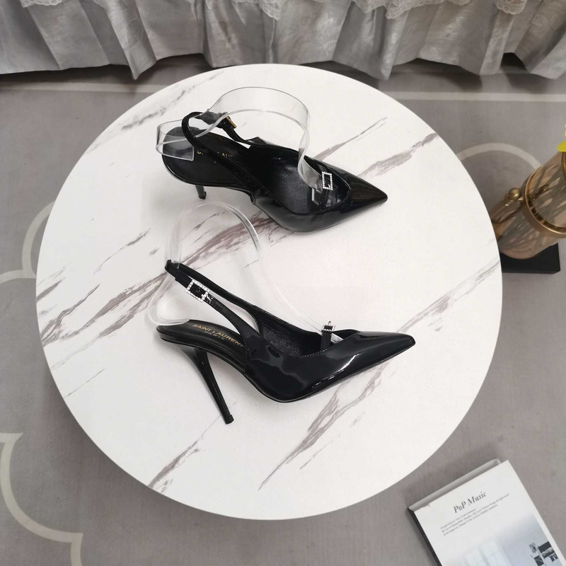 Saint Laurent Black Leather Slingback Pumps