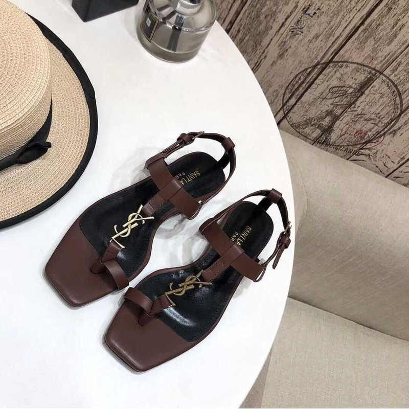 Saint Laurent Cassandra Sandals Leather Brown