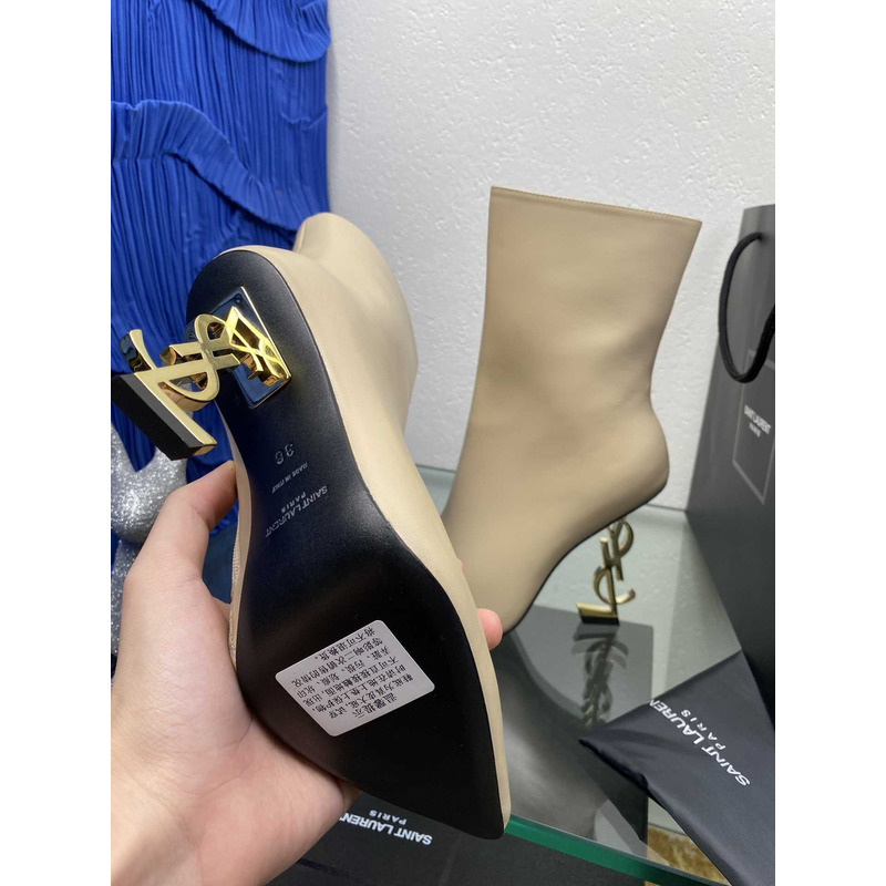 Saint Laurent White ‘Opyum Ankle Boots With Initials