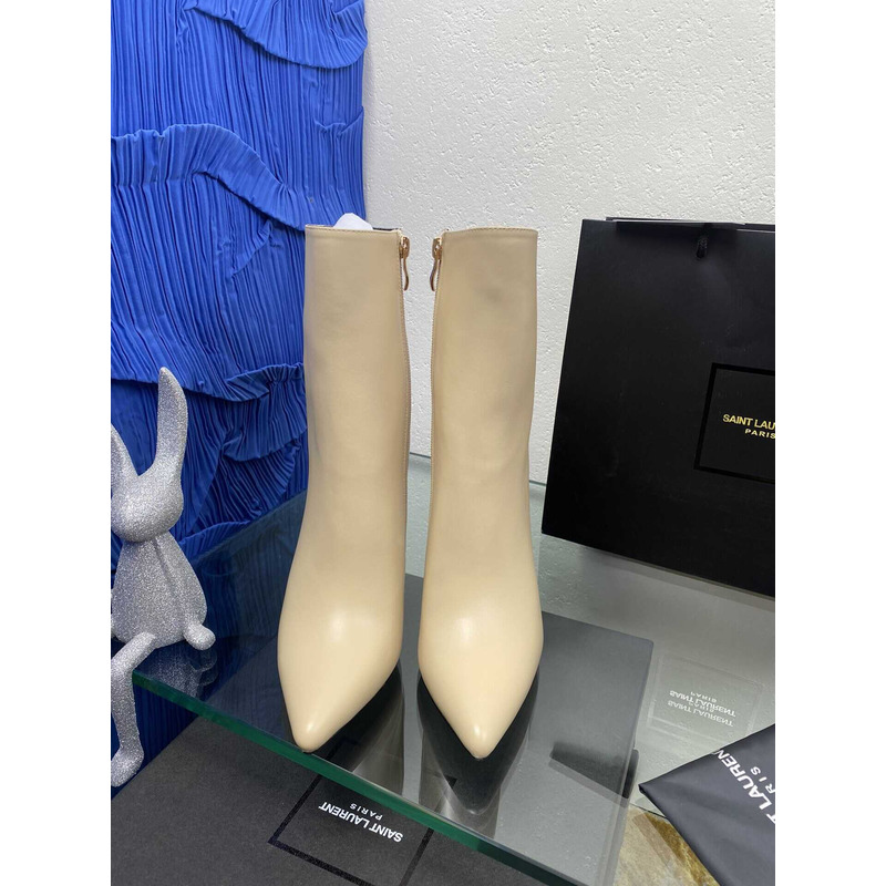 Saint Laurent White ‘Opyum Ankle Boots With Initials