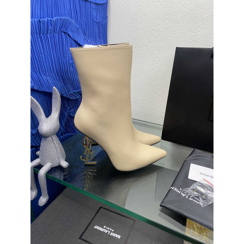 Saint Laurent White ‘Opyum Ankle Boots With Initials