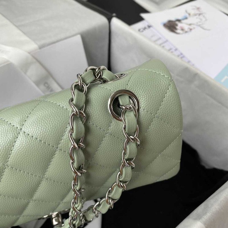 Ch*el classic flap calfskin silver hardware green