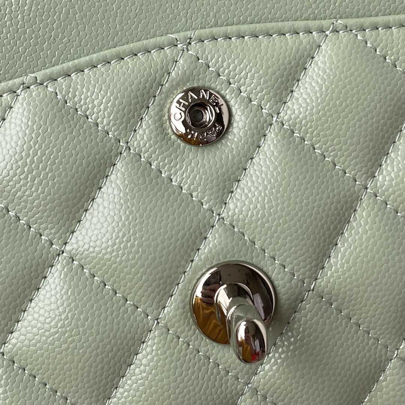 Ch*el classic flap calfskin silver hardware green