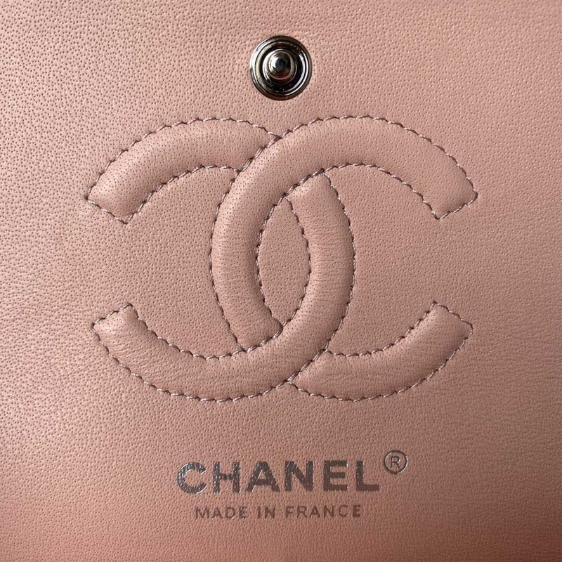 Ch*el classic flap calfskin silver hardware small pink