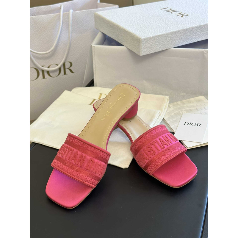 D*or dway heeled slide rani pink embroidered satin and cotton