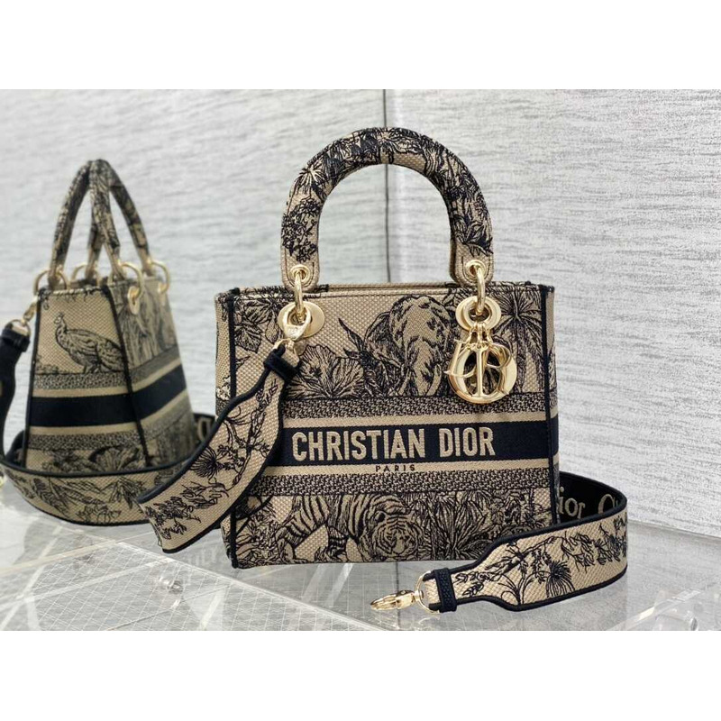 D*or medium lady d-lite bag beige multicolor toile de jouy voyage embroidery