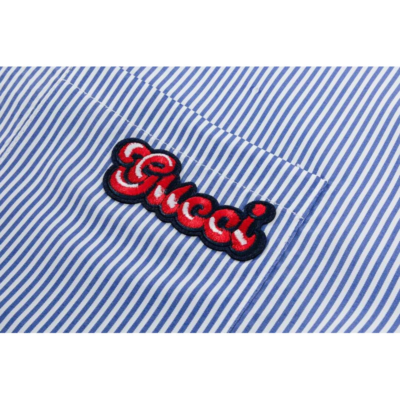 G*u*i striped cotton shirt with gremlins patch blue