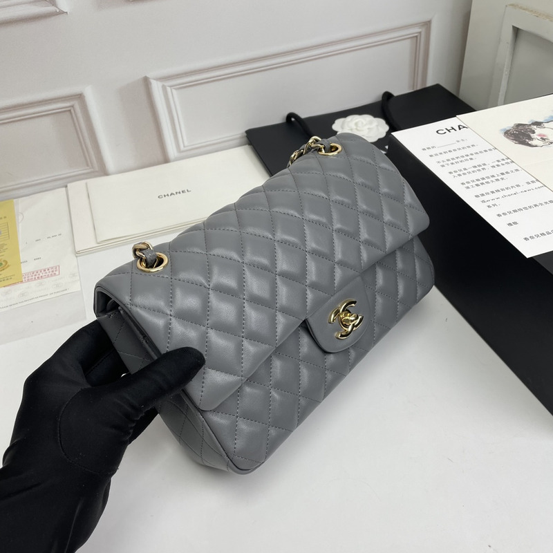 Ch*el cf leather rock gray gold buckle flap bag