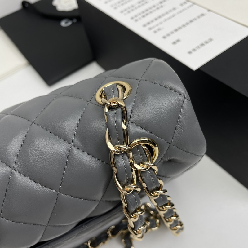 Ch*el cf leather rock gray gold buckle flap bag