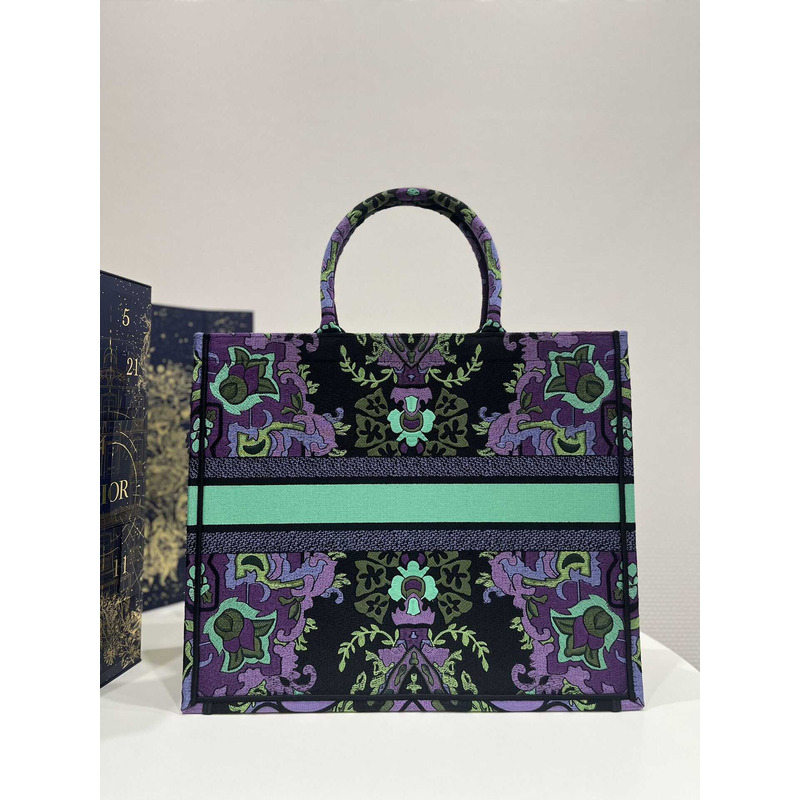 D*or large D*or book tote multicolor D*or indian purple embroidery